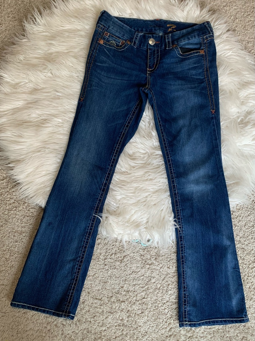 7 For All Mankind Mis Rise Thick Stitched Bootcut Jeans Blue Size 8